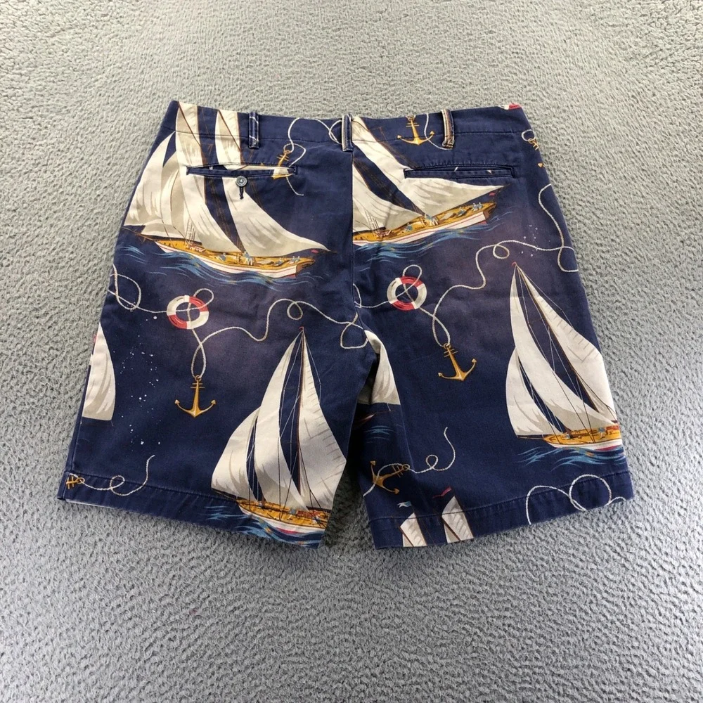Vintage Polo Ralph Lauren Shorts Men 36 Sailboat AOP Distressed Novelty Chino